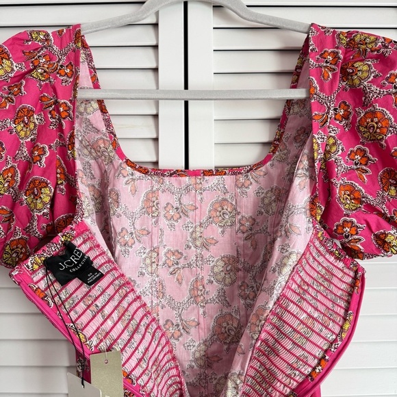 J. Crew Puff-Sleeve Square-neck Top in Ratti Pink Blooms Print Size 00 NWT - Picture 7 of 12